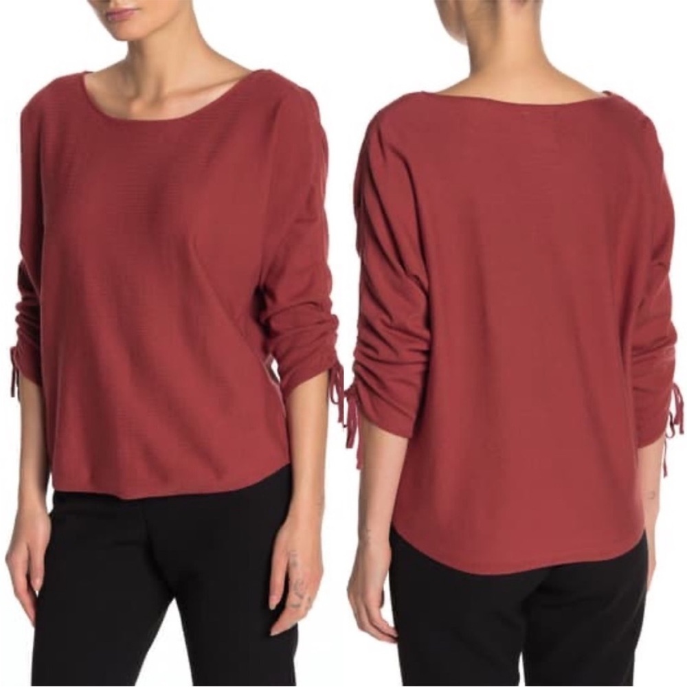 MAX STUDIO Ruched Tie 3/4 Sleeve Sweater Size Medium Petite Autumn Fall Winter